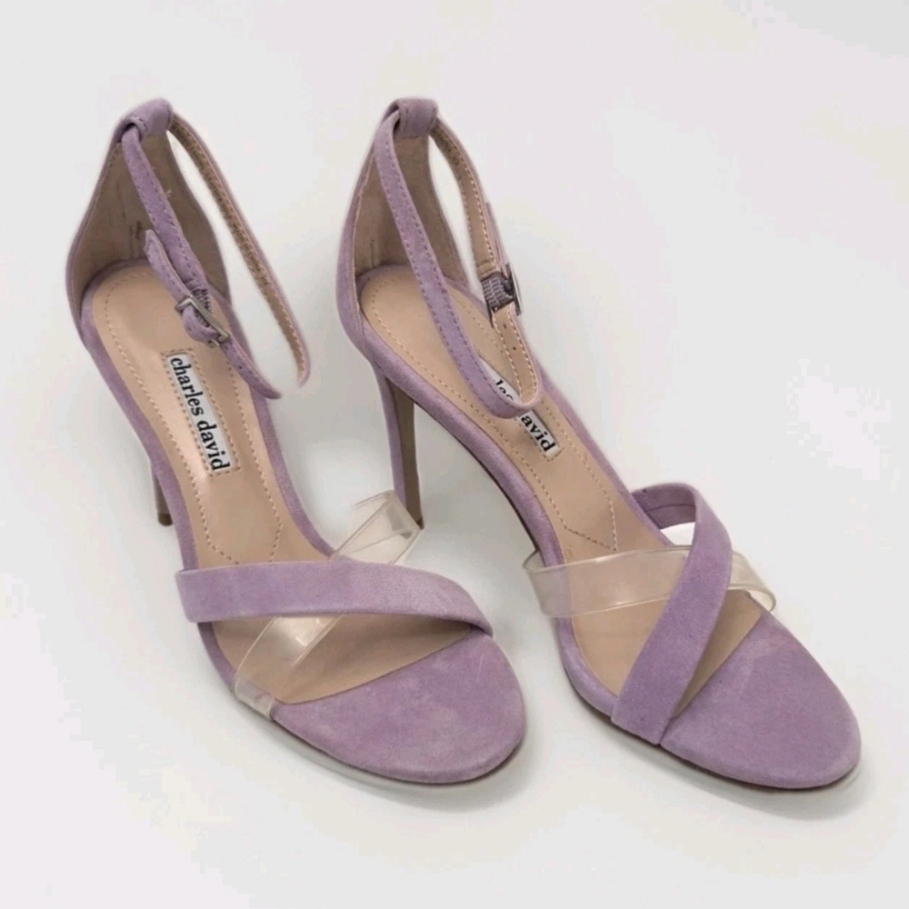 ​Charles David Courtney Lavender Ankle Strap Cocktail Sandal Size 7 Purple Suede